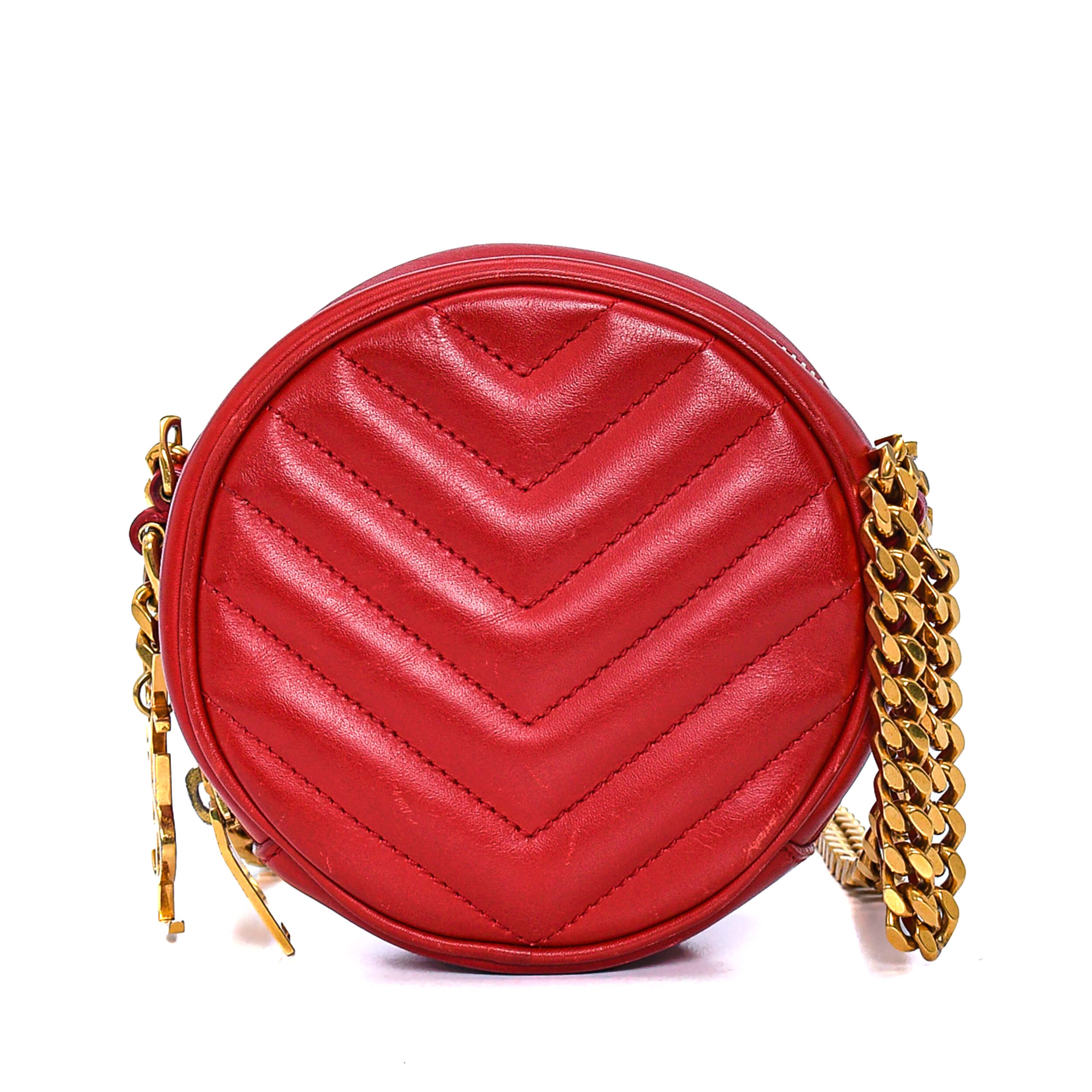 Yves Saint Laurent - Red Quilted Leather Jade Round Crossbody Bag